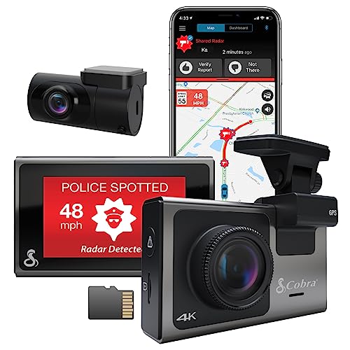 Cobra Smart Dash Cam + Rear Cam (SC 400D), UHD 4K Resolution, Wi-Fi & GPS