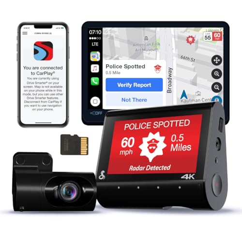 Cobra Smart Dual View Front and Rear Dash Cam (SC 250R), True 4K Resolution
